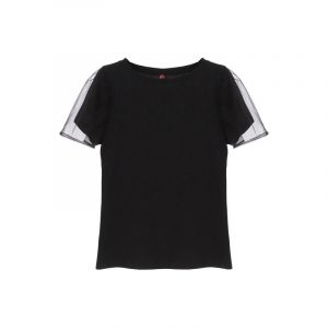 TOP À COL ROND ET MANCHES BOUFFANTES EN TULLE