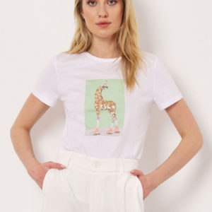 T SHIRT A COL ROND ET IMPRIME GIRAFE