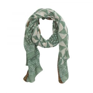 ÉCHARPE, VERT AVEC BORDURE EN SOIE 100x180 cm